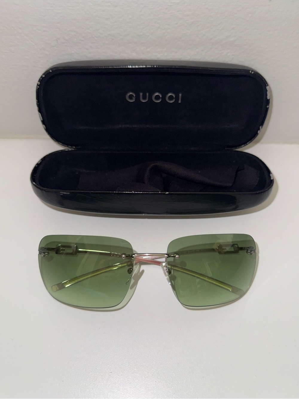 Authentic Vintage Gucci Square Rimless Sunglasses in Green